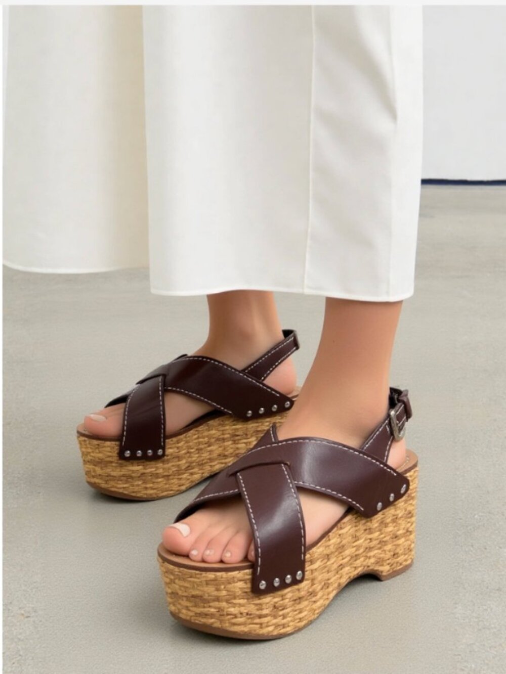 Auth Prada Leather Wicker Wedge Sandals size 39,5. - Picture 3 of 10